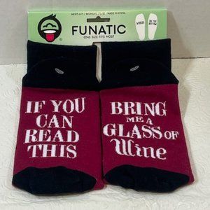 NEW Funatic "If You Can Read This Bring Me a Glass of Wine" Funny Red Socks